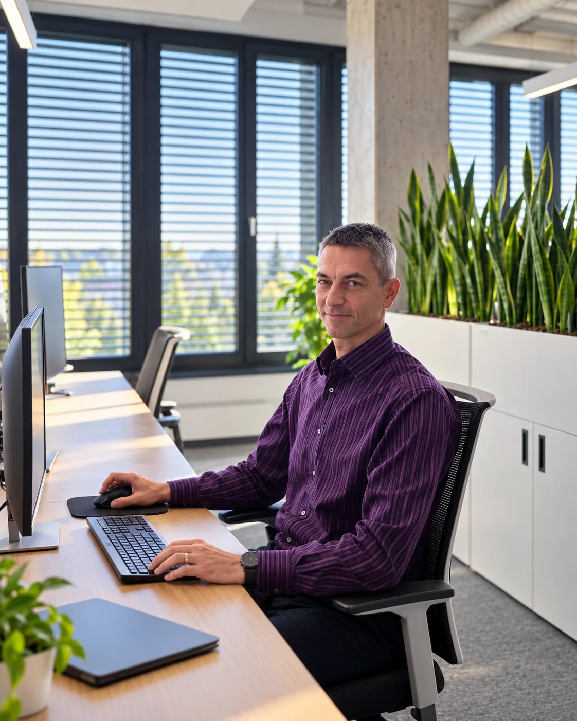 Miro Perdoch at his workstation in the office