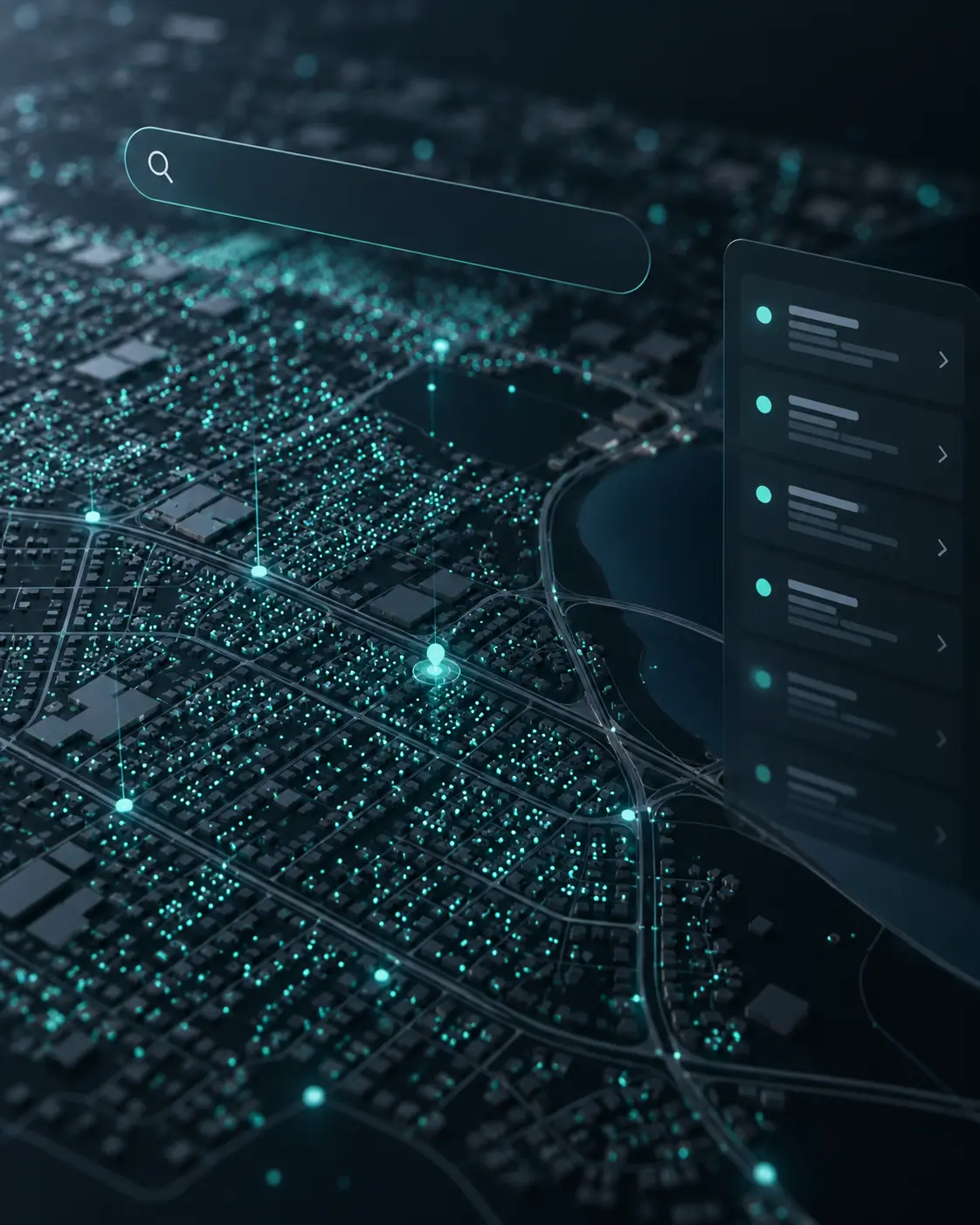 Editorial illustration of a network of data points representing address records