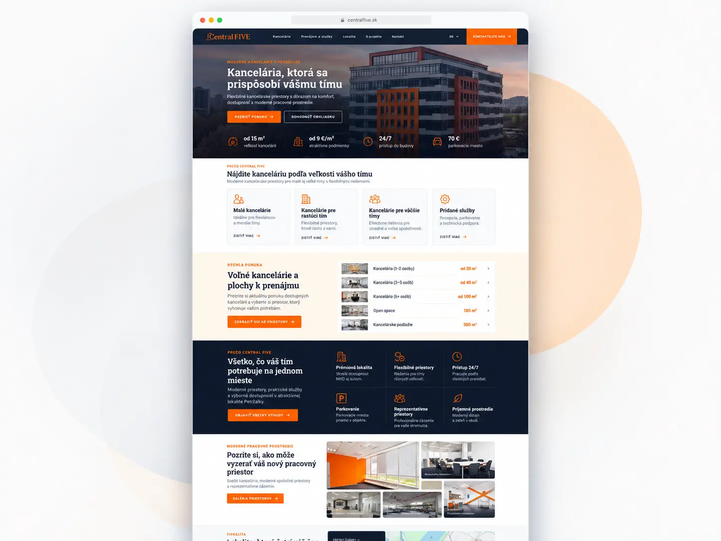Central FIVE website and office leasing platform